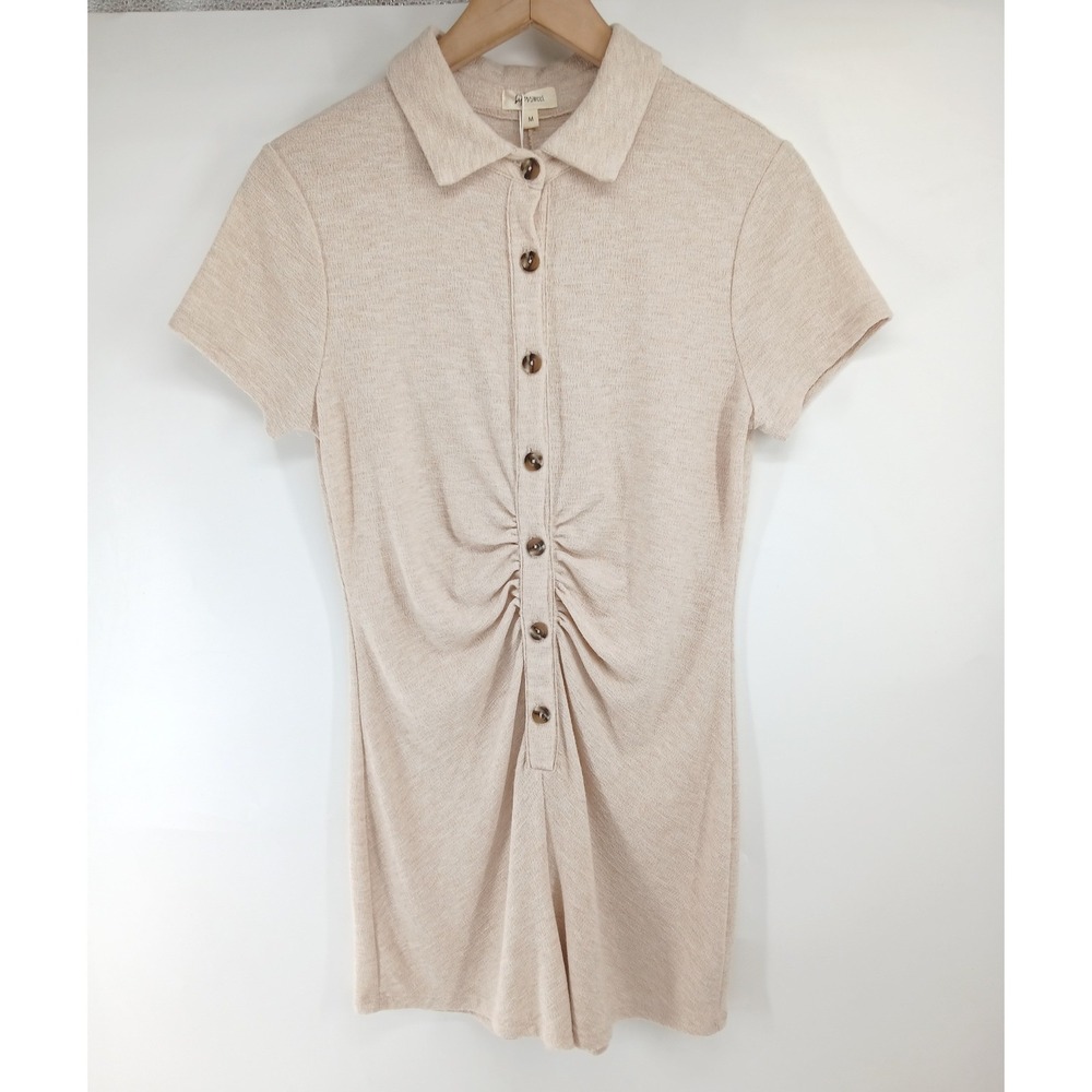 BitterSweet Benny Polo Button Up Romper Playsuit Womens Medium Oat Ruched Boho